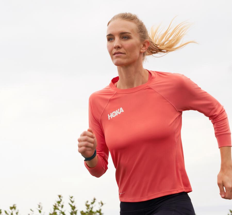 Hoka One One Performance 3/4 Sleeve Top Dam - Orange - GDANF-8325